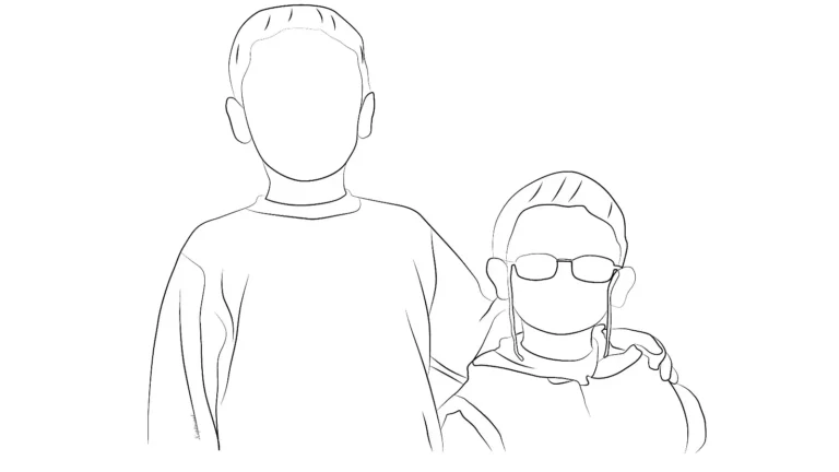 Personalised line art of 2 brothers, they standing side by side.