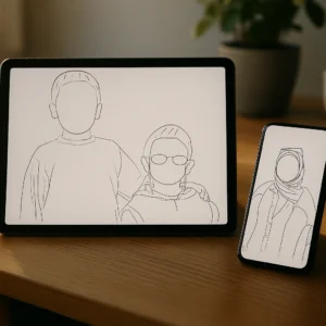 Digital photos of personalised line arts.