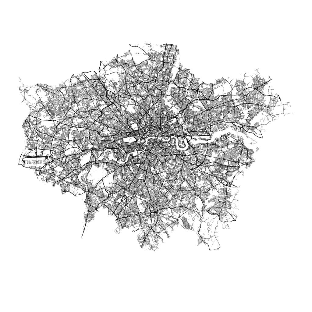 London map road line art image without background.